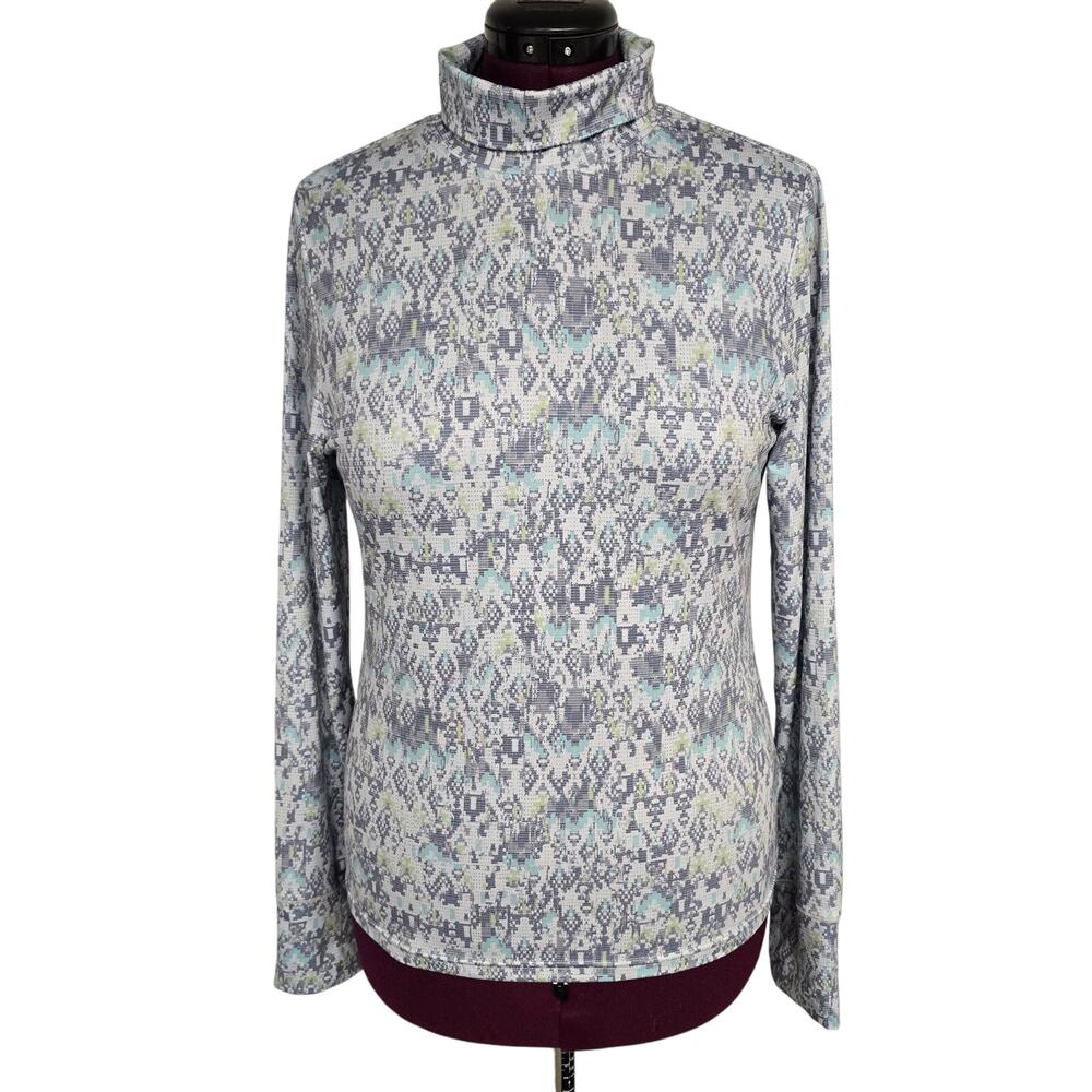 Women's Free Country Blue Geometric Pattern Turtle Neck Athletic Top |Size Large - Picture 1 of 10